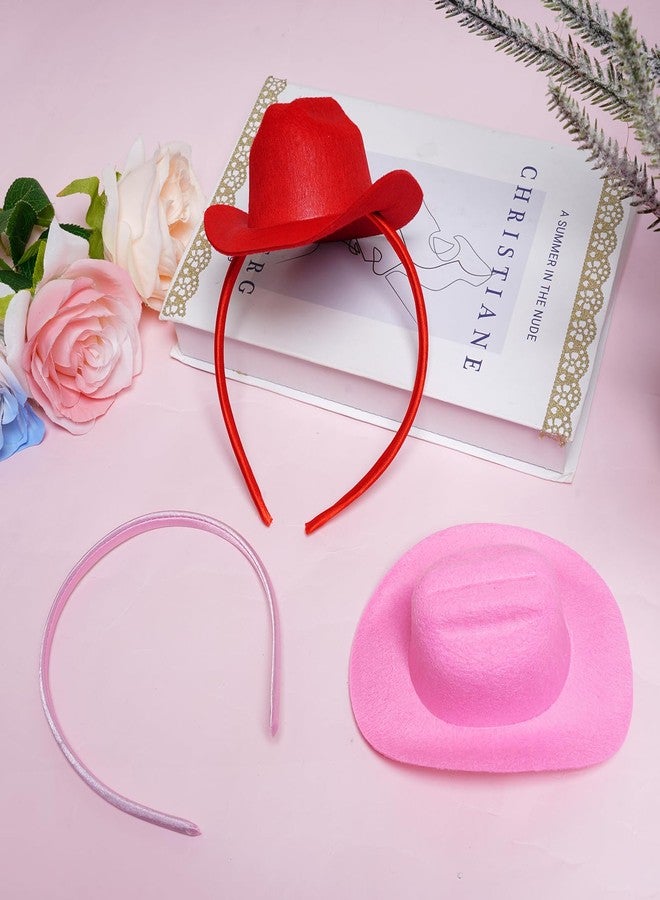 phnydreg 2Pcs Cowboy Mini Hat Headbands Cowgirl Mini Hat Headbands Accessories for Women Birthday Western Cowboy Party (pink,red) - Image 4